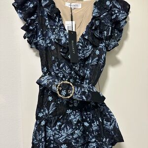 Elliatt Black and Blue Floral Ruffle Dress (NWT)